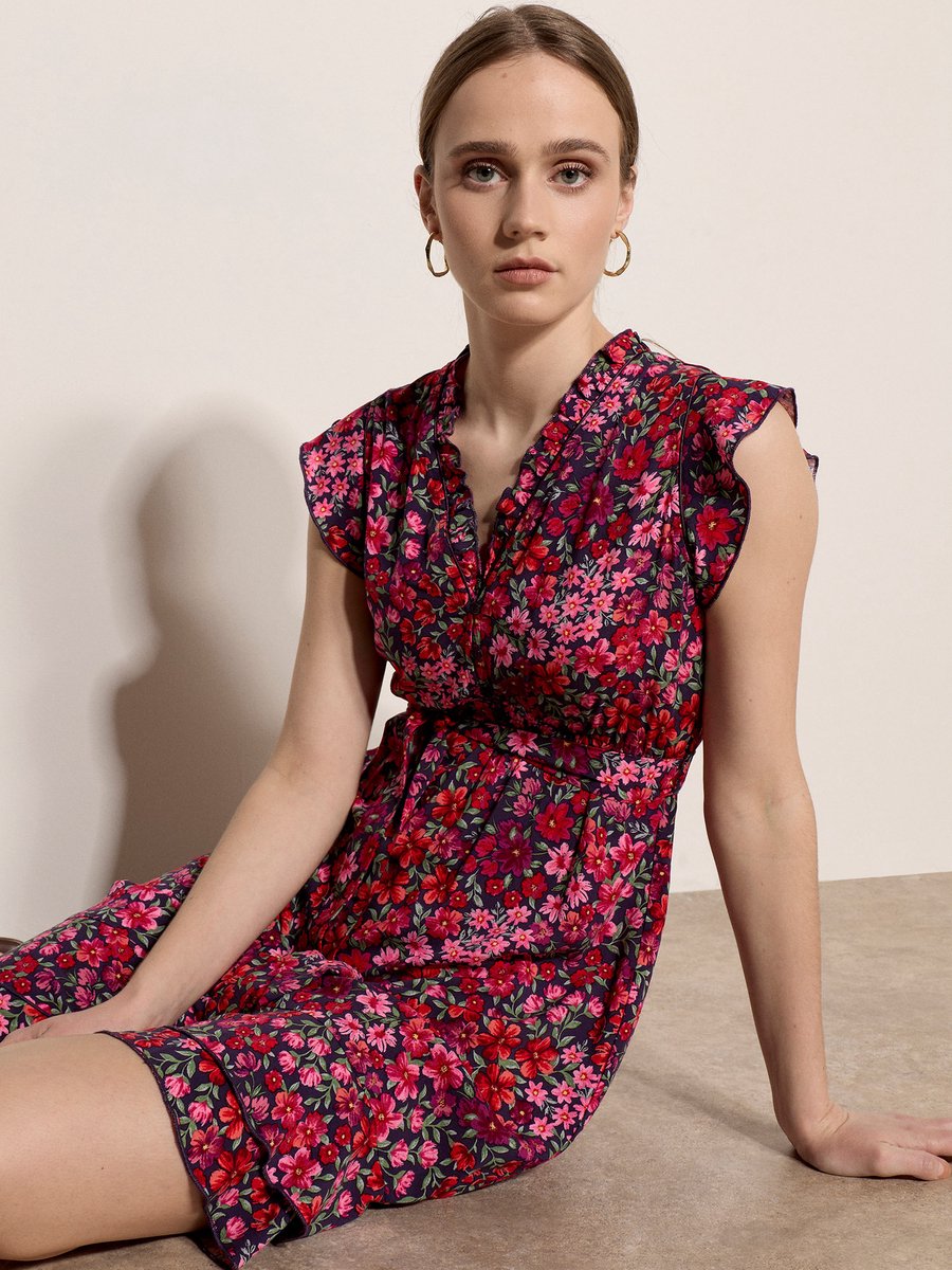 Mini-jurk met bloemenprint en ruches