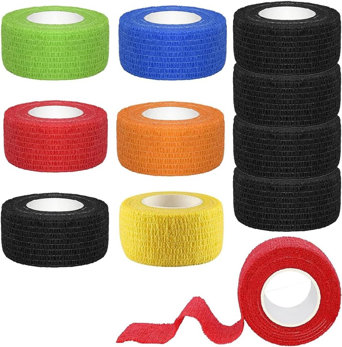 Set van 10 Zelfklevende Pleisters - Ideaal voor Verstuikingen, Zwellingen en Tattoo Grip - 2.5cm x 4.5m in 6 Kleuren