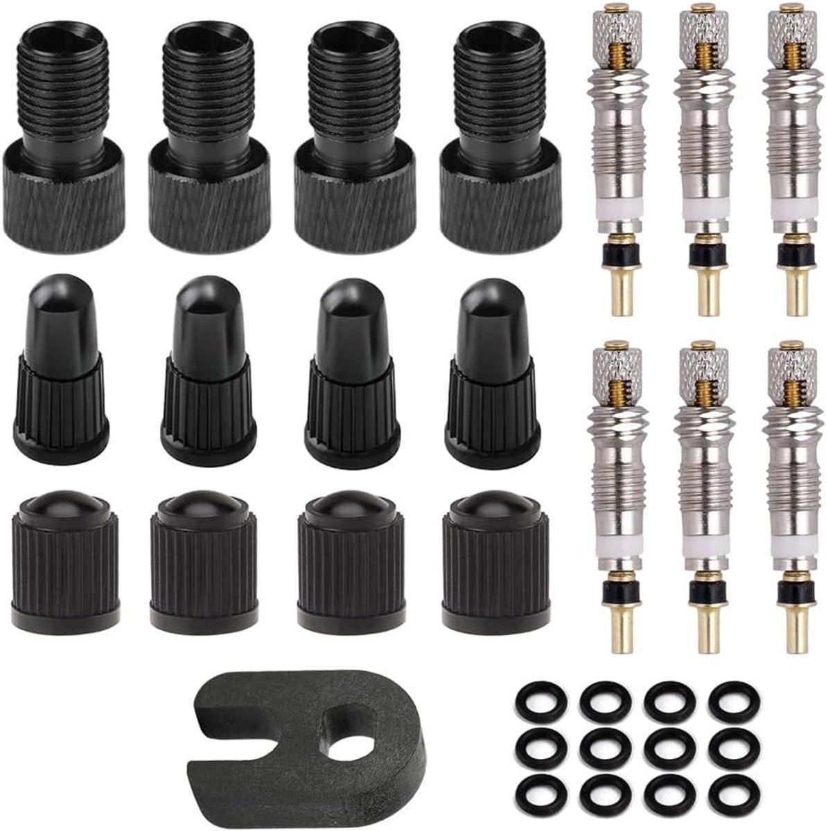 SnelShoppen - 4x Franse Ventiel Adapters + 6x en 8x Fiets Ventiel Caps - Presta naar Schrader Ventiel Converter - Aluminium Fietsaccessoires voor E-sc