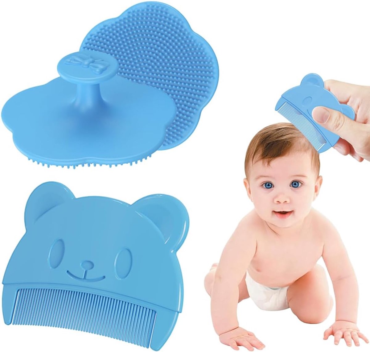 SnelShoppen - 2pcs Baby Shampoo en Melk Korst Kam Set, Zachte Siliconen Baby Borstel en Kam, Veilig voor Gevoelige Hoofdhuid, Perfect voor Babyverzorg