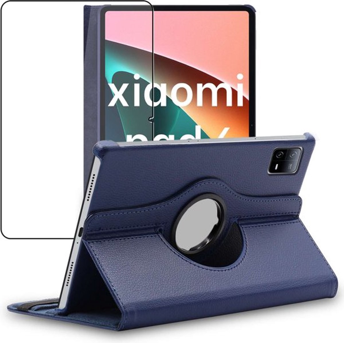 ebestStar - Hoes geschikt voor Xiaomi Pad 6, Pad 6 Pro, Roterende Etui, Case, 360° Draaibaar hoesje, Donkerblauw + Gehard Glas