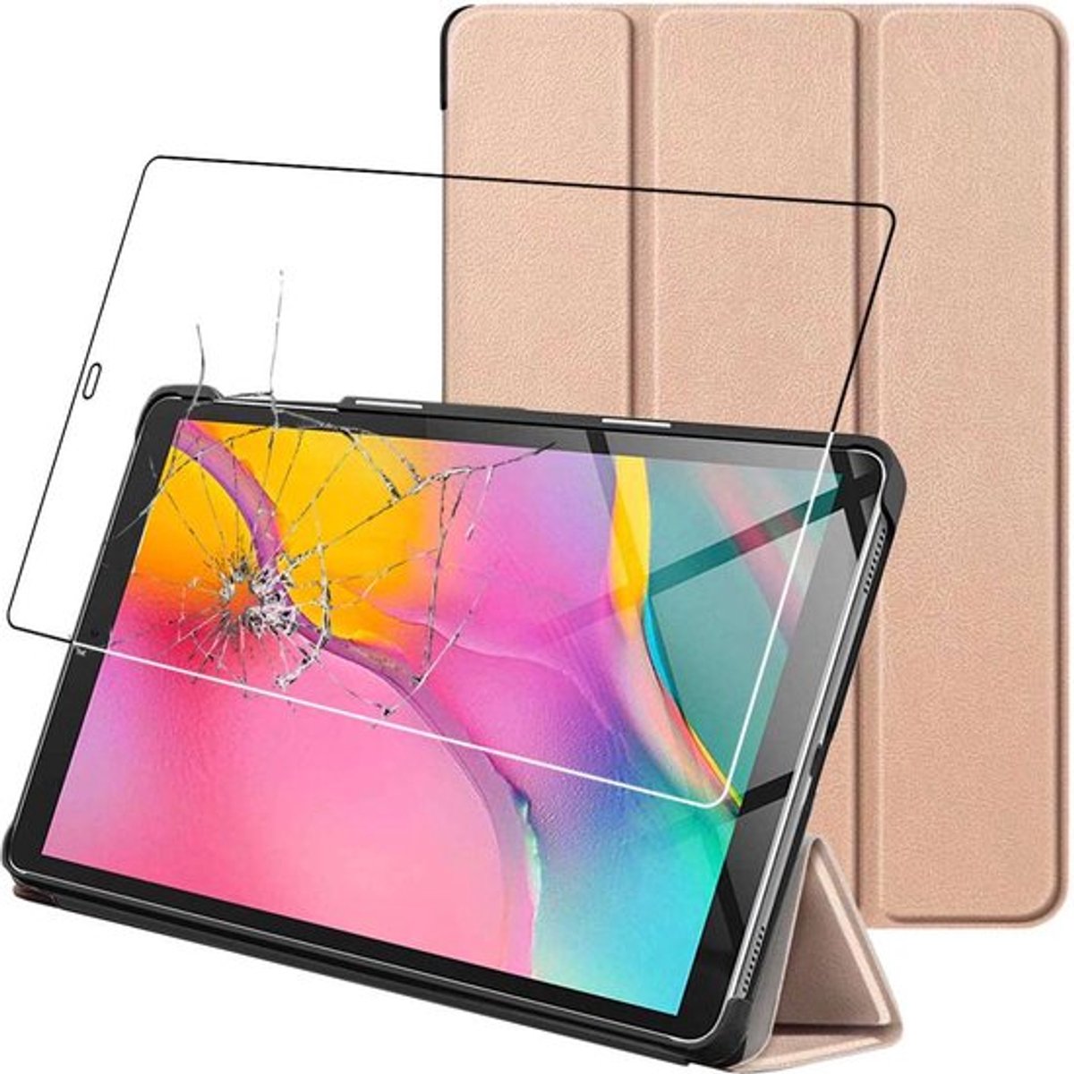 ebestStar - Hoes geschikt voor Samsung Galaxy Tab A 10.1 2019 T510 T515, Slanke Design PU Lederen Etui, Automatische Slaap/Wake, SmartCase hoesje, Goud + Gehard Glas