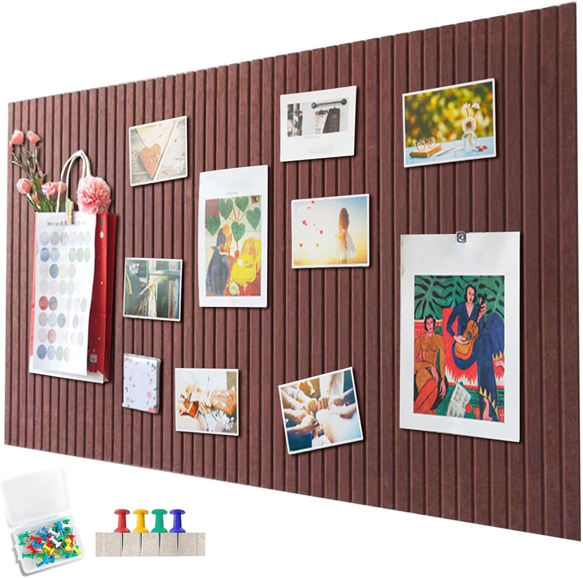 Thijox - Groot Vilten Prikbord 60x40 cm, Zelfklevend Decoratief Fotobord, Opvouwbaar Memobord van Vilt, Wanddecoratie voor Kantoor en Keuken in Roodbr