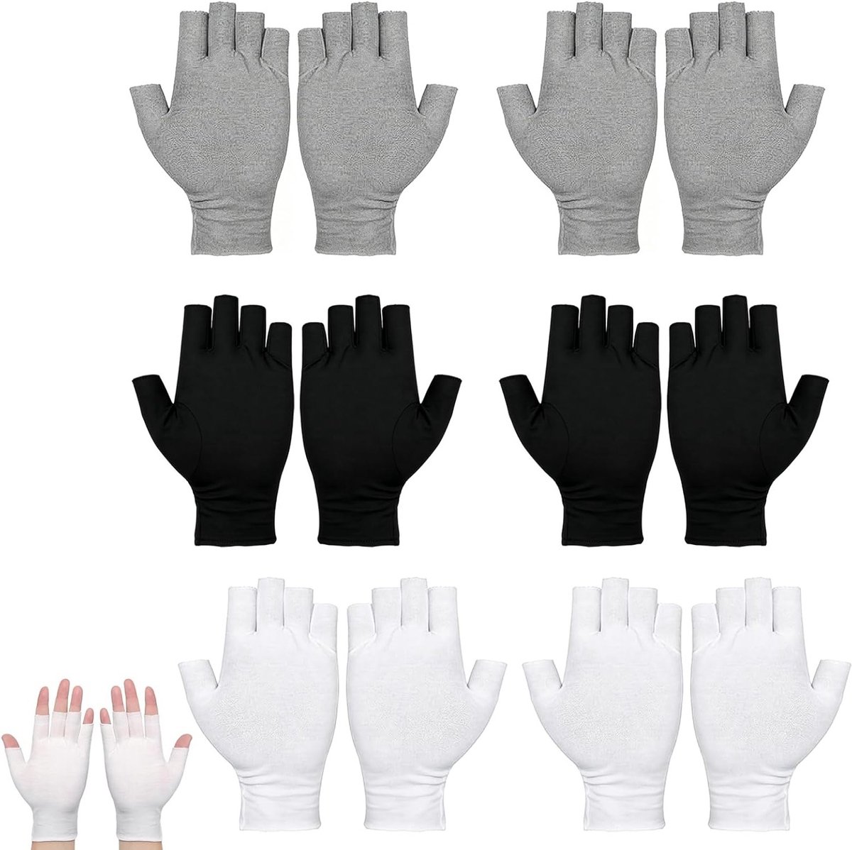 Vingerloze Katoenen Handschoenen voor Dames - Zwart, Wit en Grijs - Zacht en Ademend - Ideaal voor Nachtverzorging - ShopVlot