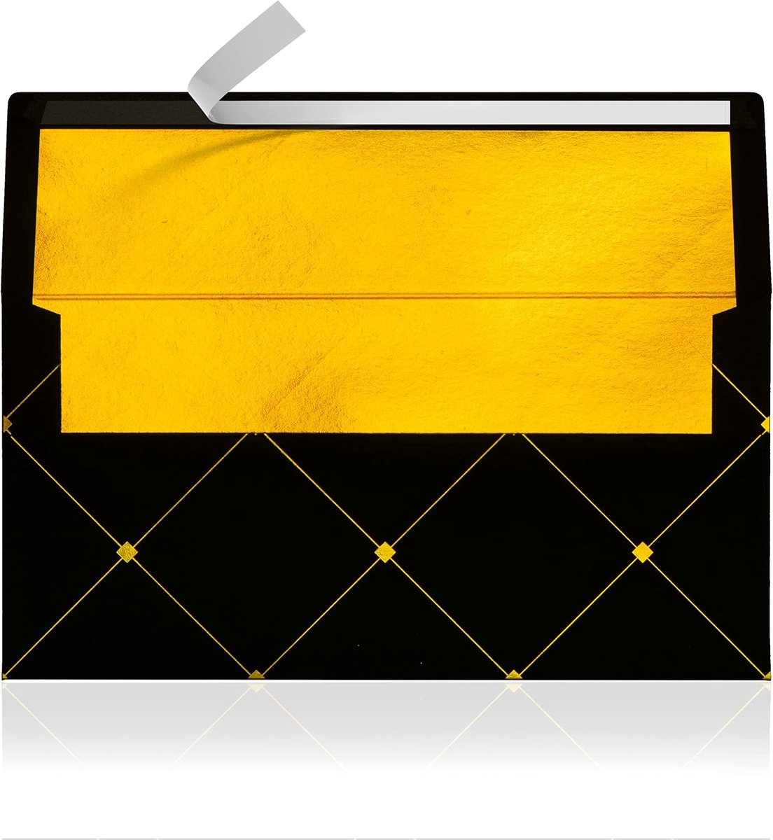 SnelShoppen - 10 Zwarte Enveloppen met Gouden Metallic Voering 110 x 220mm voor Uitnodigingen, Kerstkaarten, Vouchers en Feestelijke Gelegenheden