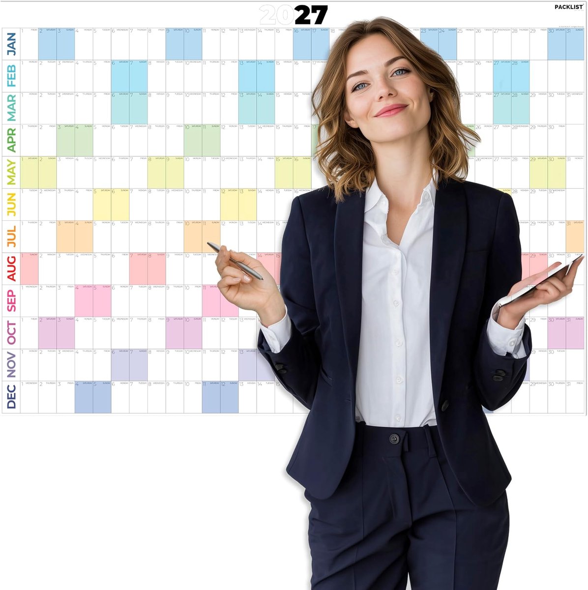 SnelShoppen - Year Planner 2027 XXL - Groot Wandkalender A1 84 x 60 cm - Jaarlijkse Overzichtskalender - Engelse Maanden & Dagen - Wandplanner voor Ka