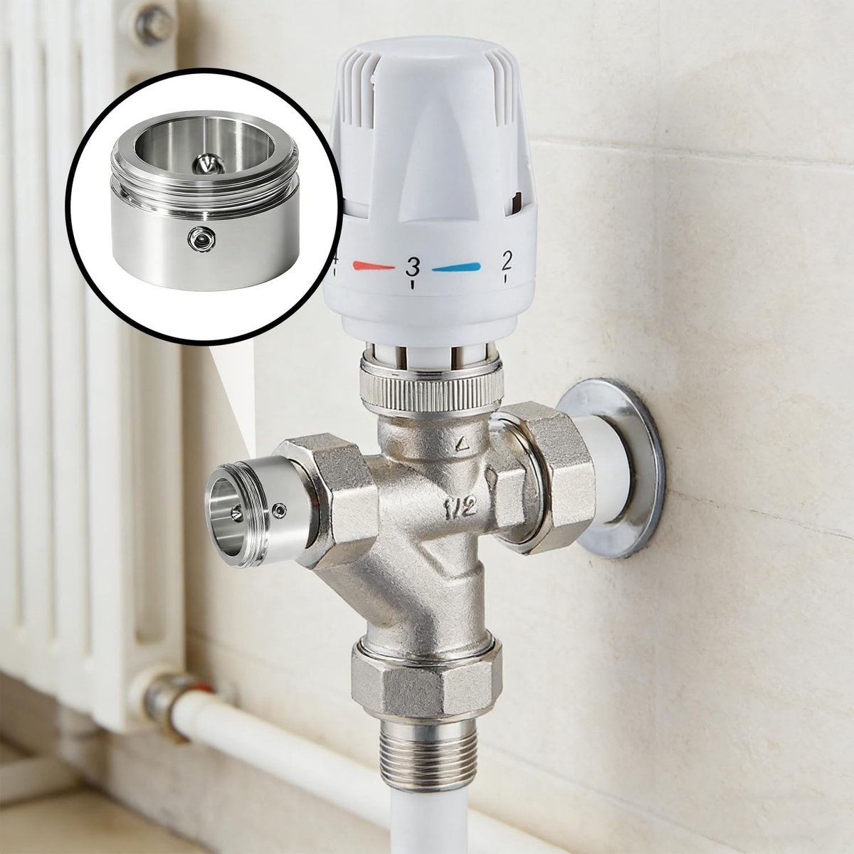 Thijox - 2 Stuks M30 x 1,5 Roestvrijstalen Verwarmingsventiel Adapters met 2 Sleutels en 4 Schroeven voor Radiatorkraan Thermostaatknop, Geschikt voor