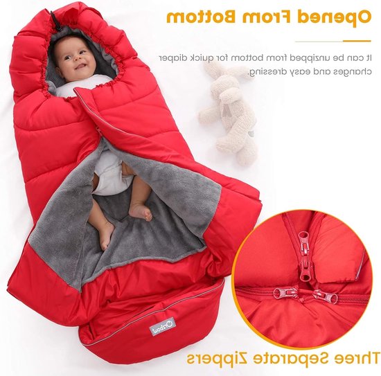 Warm Winter Voetenzak voor Buggy en Kinderwagens, Waterdichte Thermofleece Voetenzak voor Baby, Groot en Comfortabel, Rood — afbeelding 5