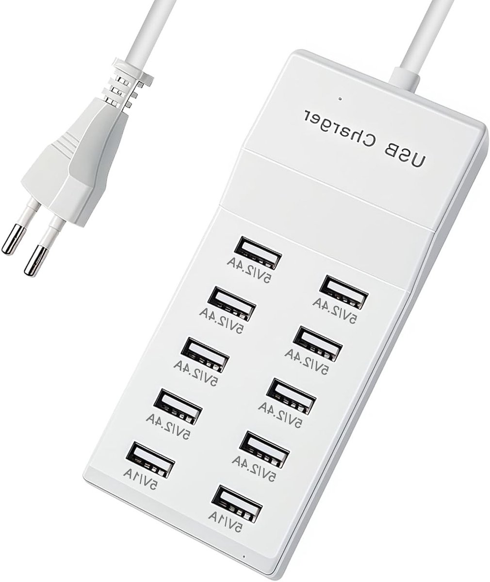 Krachtige 10-poorts USB-oplader voor snelle oplading van meerdere apparaten, ideaal voor smartphones en tablets