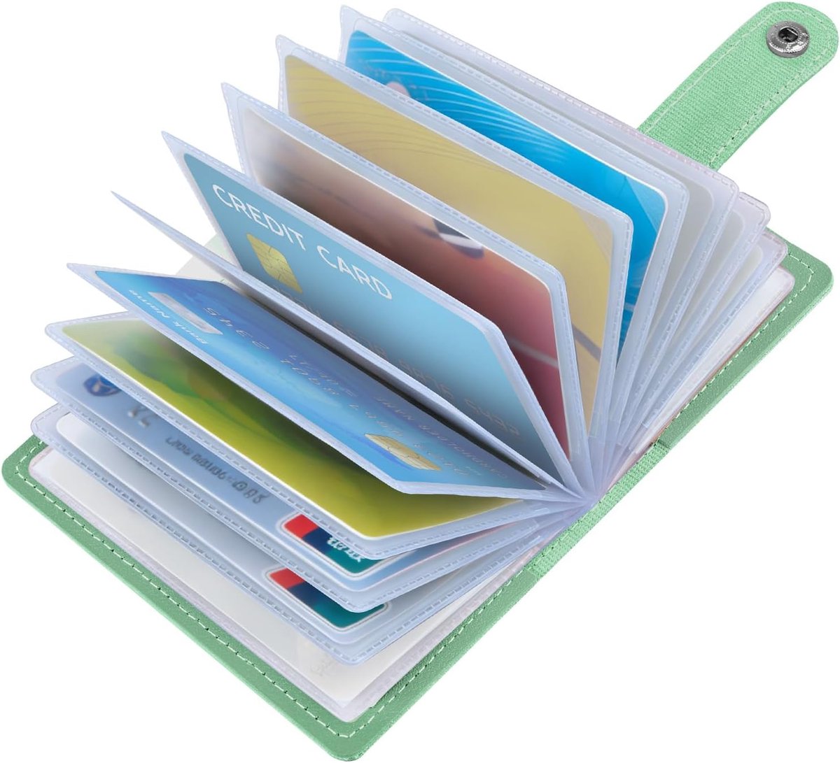 SnelShoppen - Dunne RFID Blocking Credit Card Houder voor Mannen en Vrouwen, Soft PU Leer, 26 Kaart Slots, Groene ID Portemonnee voor Reizen en Zakeli
