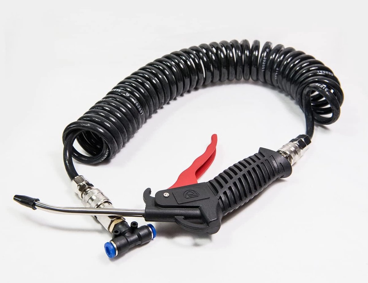 SnelShoppen - Compressed Air Kit - Zwart - 5m Spiral Hose - Blower Gun voor Auto, Truck, Boot - Max. Druk 13 Bar - Ideaal voor Metaalbewerkers en Werk