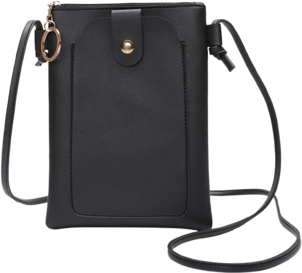 SnelShoppen - PU Leren Schoudertas voor Vrouwen - Kleine Telefoon Tas - Handig voor Winkelen, Dating, Wandelen - Zwart - 19.5x14.5 cm