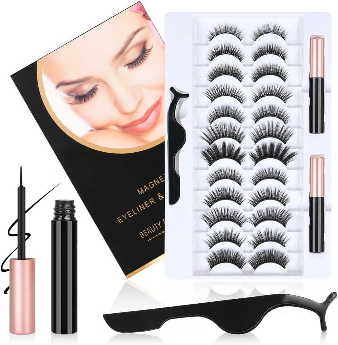 SnelShoppen - Magnetic False Eyelashes - 12 Paar Herbruikbare Dikke Neppende Wimpers met Waterproof Eyeliner - Natuurlijke 3D Krullende Set voor Feest