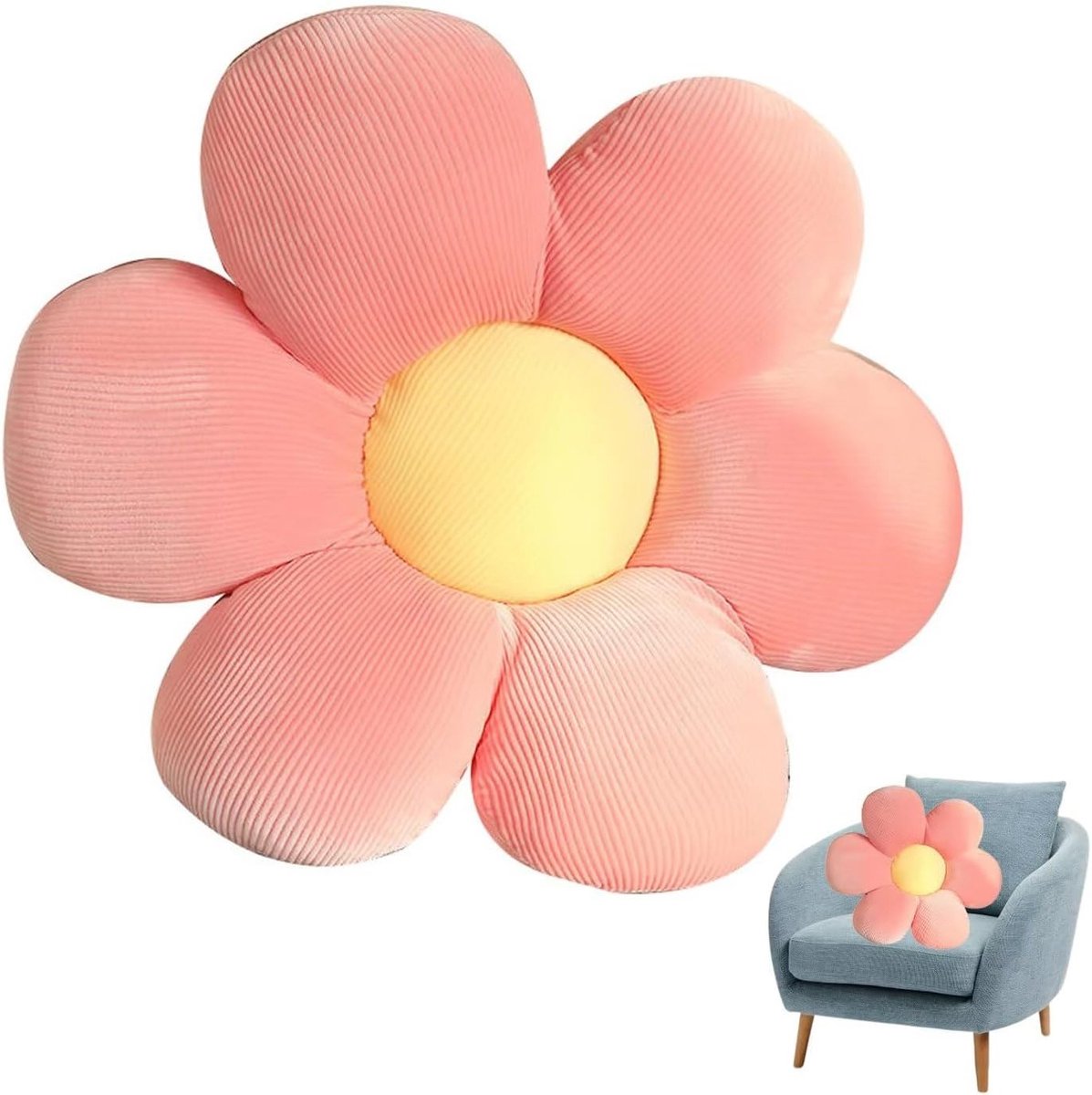 Schattige Bloem Kussen voor de Vloer - Comfortabel Tatami Kussen voor Thuisdecoratie, Perfect voor Kinderen en Vrouwen, 40cm in Roze en Geel