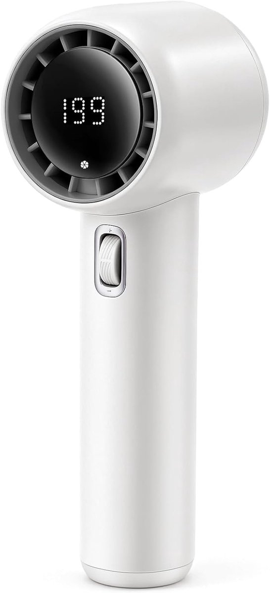 SnelShoppen - Draagbare Handventilator met 199 Snelheden, 3500mAh Accu, Snelladen, Ideaal voor Reizen, Sport, Kamperen, Werk - Wit