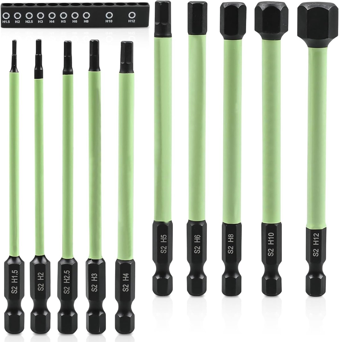 SnelShoppen - Set van 10 Stuks 100 mm S2 Hex Impact Moer Bit Set met Sterke Magnetische Kop voor Accuschroevendraaiers H1.5/H2/H2.5/H3/H4/H5/H6/H8/H10