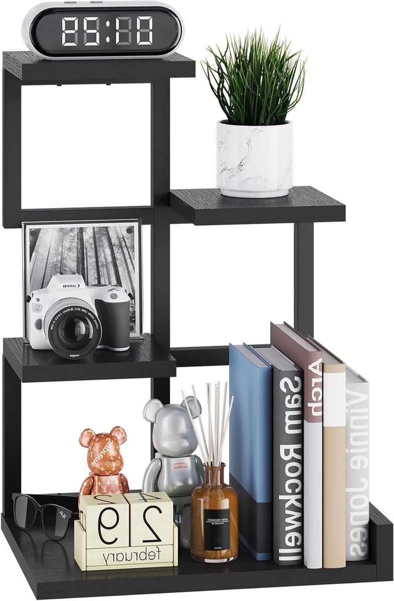 4-laags bureau organizer voor opslag en display | Desk shelf voor boeken, planten en kantooraccessoires, met metalen frame, 12.2x9.45x17.52 cm