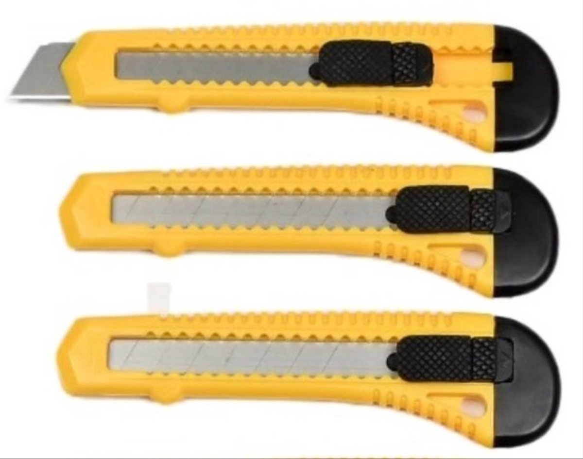 *** 3x Werkmes - Klussen Hobby Kantoor - Afbreekmes Verbouwen - Interlock - Uitschuifbaar - Precisie snijmes - van Heble® ***