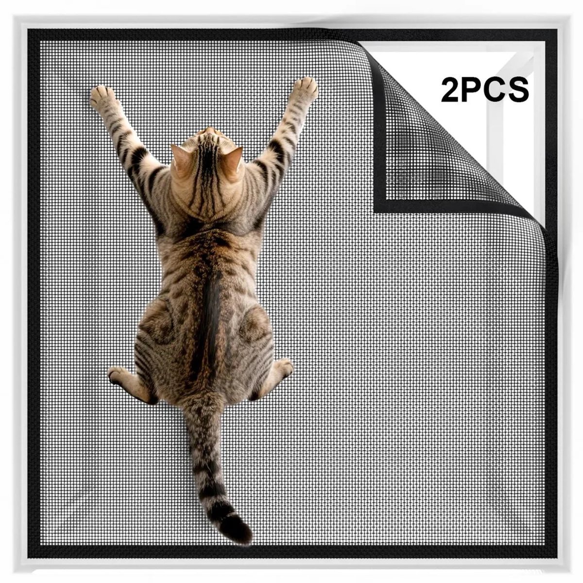 LISM-Set van twee kattenhorren Geschikt voor ramen, zelfklevend nano-insectenwerend gaas, boren niet nodig, klittenband, scheurvast (100×150 cm).