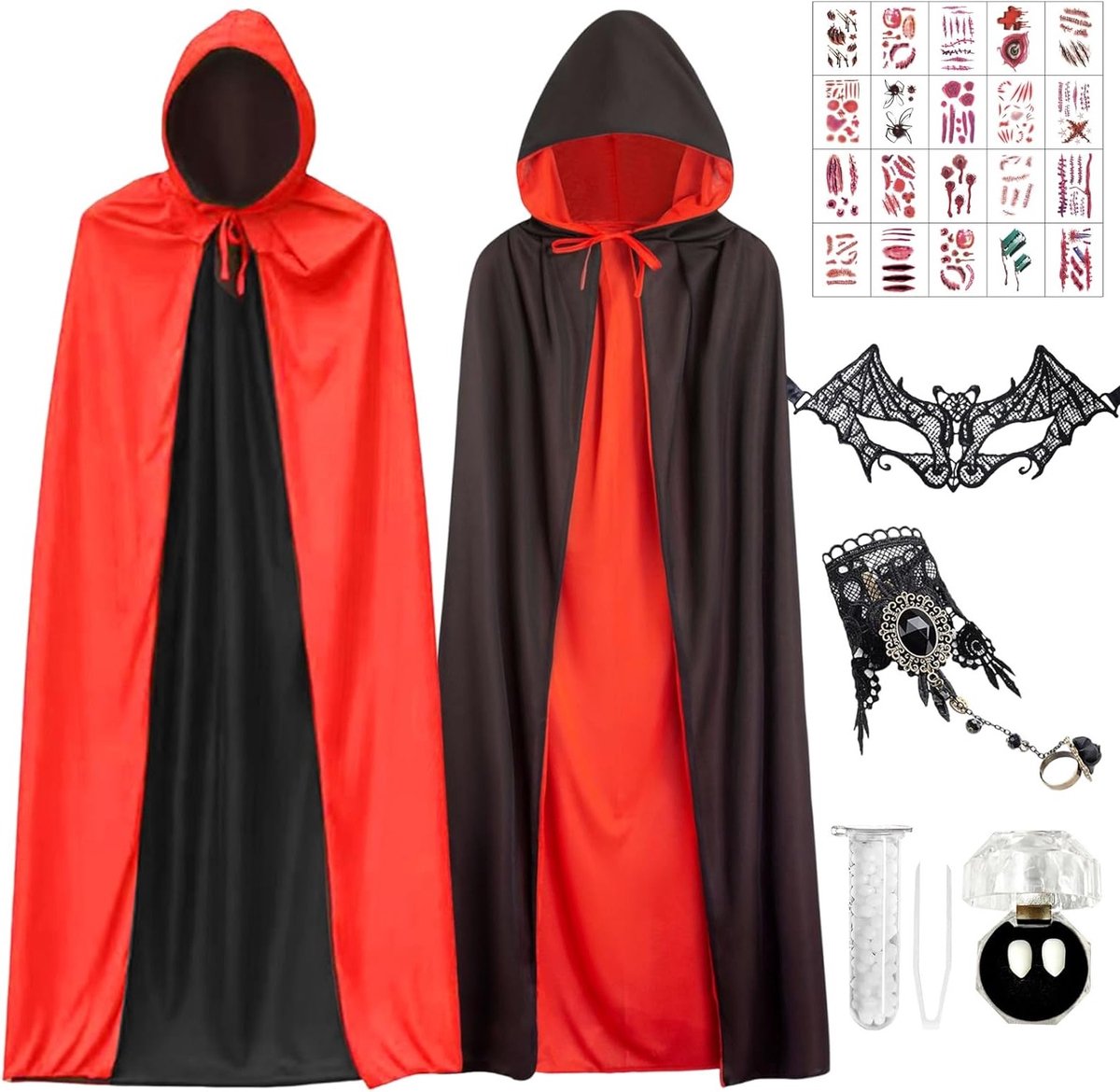 Demonenkostuum voor Vrouwen met Hoed, Zwarte en Rode Cape voor Halloween en Carnavalsfeest Cosplay