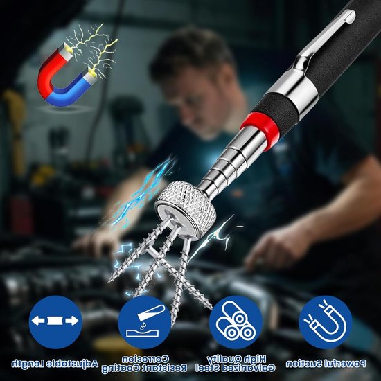 Flexibele telescopische magnetische stokken met ronde spiegel - 5 stuks, ideaal voor werkplaats, DIY-projecten en metaalonderdelen, tot 15 LB draagvermogen — afbeelding 3