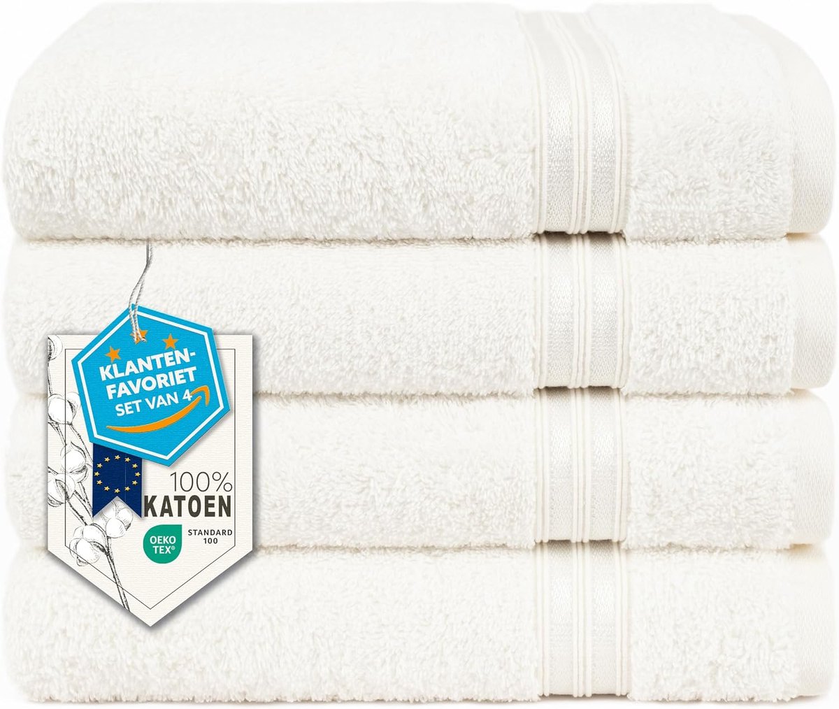 SnelShoppen - Set van 4 Hammetex Handdoeken 50x100 cm - 100% Katoen - Zacht, Absorberend - OEKO-TEX Gecertificeerd - Met Ophanglus voor Badkamer, Spa