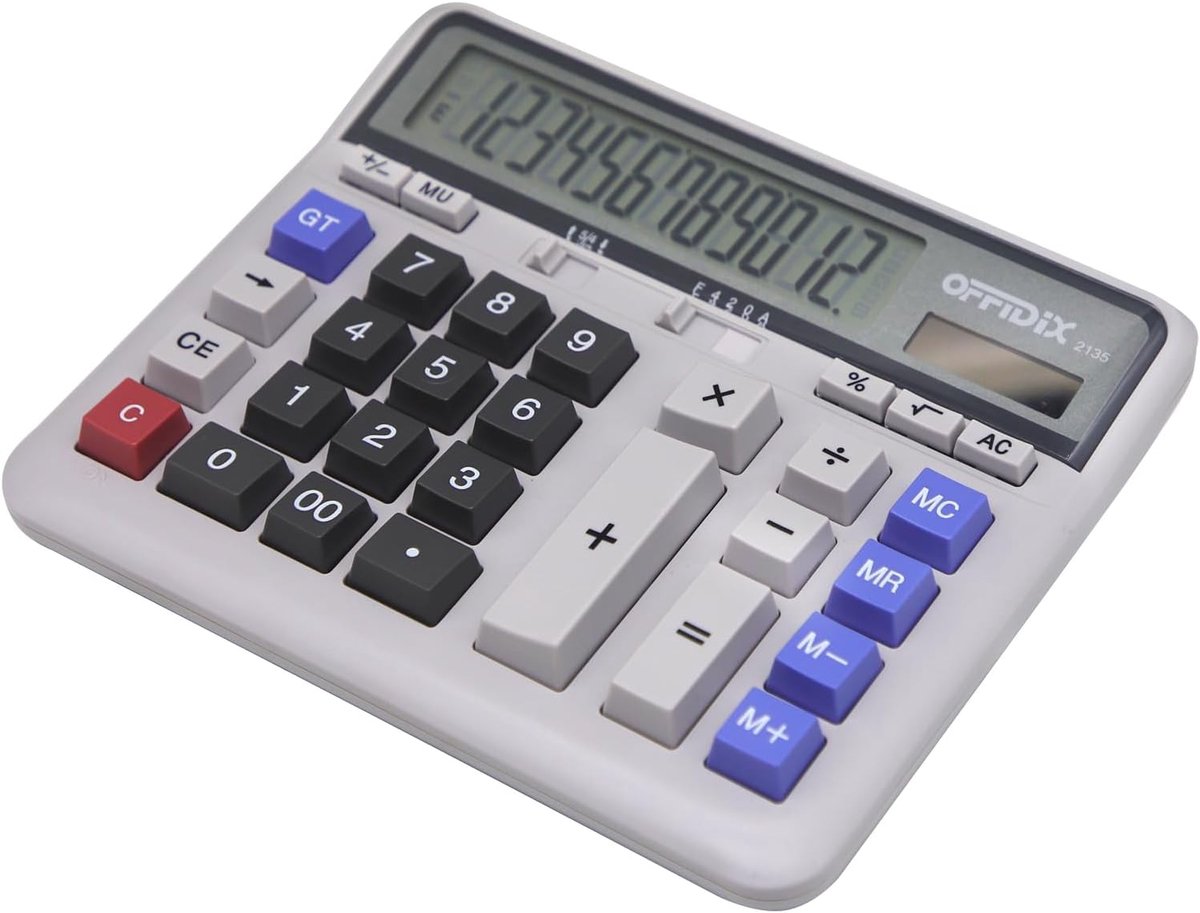 SnelShoppen - Office Calculator - Bureau Rekenen, Zonne-energie & Batterij, Elektronische Calculator met 12-Cijferige Groot LCD Scherm, Draagbaar en C