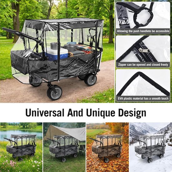 Thijox - Universele Regenhoes voor Bolderkar 115 x 51 x 75 cm - Transparante Regenbescherming voor Camping, Tuin, Kinderen, Opvouwbare Handwagen, Bold — afbeelding 2