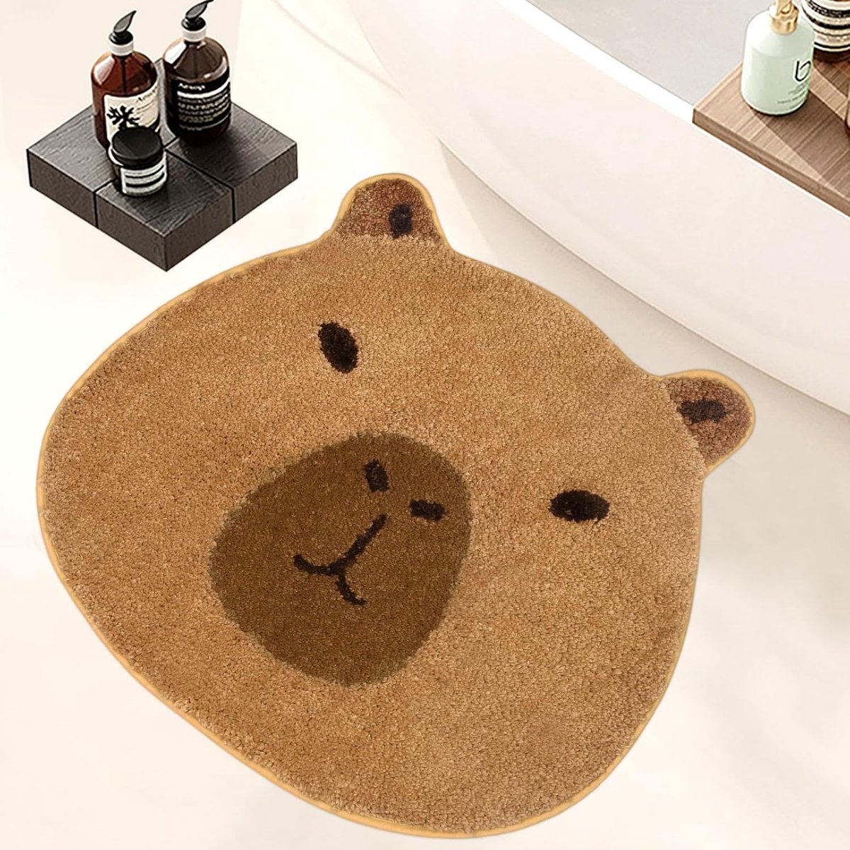 SnelShoppen - Zachte Antislip Badkamermat met Capybara Motief - Pluche Waterdichte Douchemat 50 x 56 cm - Ideaal voor Badkuip, Douche en Toilet