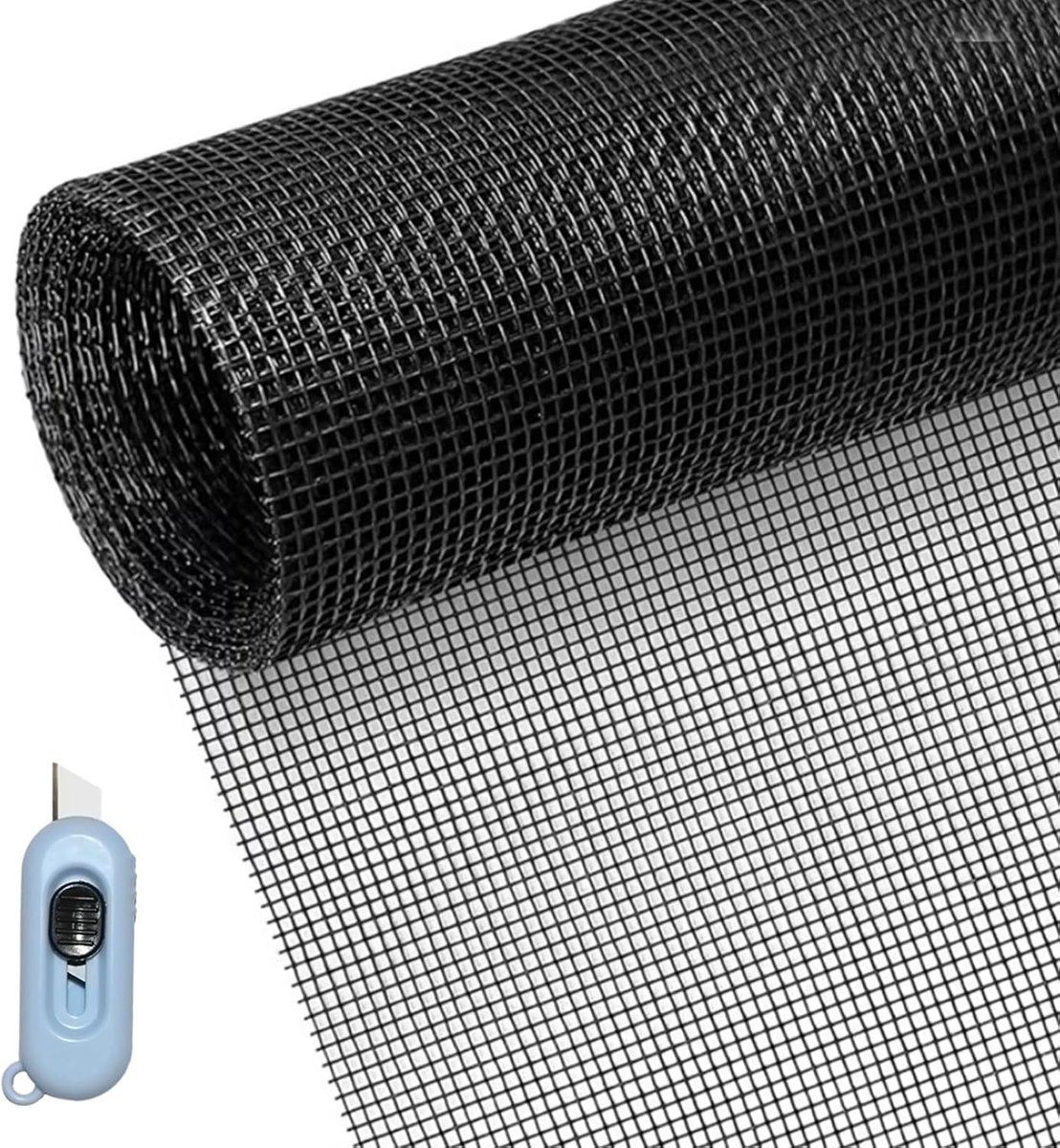 Thijox - Fiberglas Vliegengaas 120x300CM, Katveilig Insectenbescherming voor Raam, Balkon en Dakvenster, DIY Vliegennet op Maat, Zwart