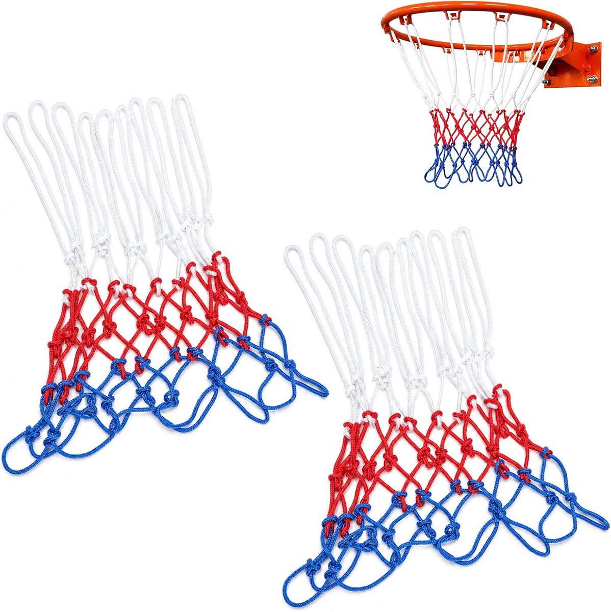 SnelShoppen - 2 Stuks Basketbalnet, Versterkt Polyester, Weerbestendig, Standaardmaat 52x45 cm, Geschikt voor Binnen en Buiten, Voor Basketbalmand, Ou