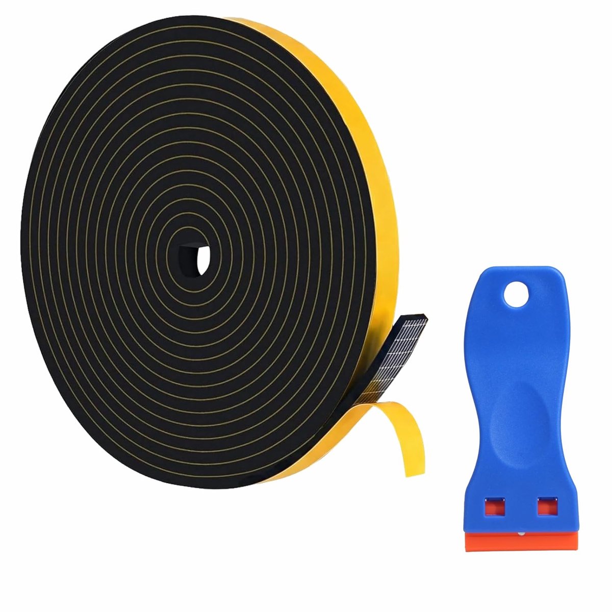SnelShoppen - Zelfklevende EPDM Sealing Tape 6 mm x 3 m Geel Zwart met Schraper, Hittebestendige Lijmtape voor Keuken, Keramische Kookplaat en Spoelba