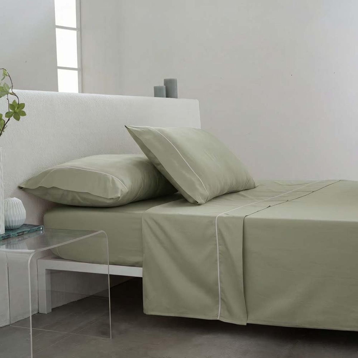 SnelShoppen - Luxe COTTON ARTean Bedlinnen Set 180 cm, 4-delig, Satin, 300 Draadcount, Lichtgroen, Oeko-Tex, Hotelkwaliteit voor Thuis