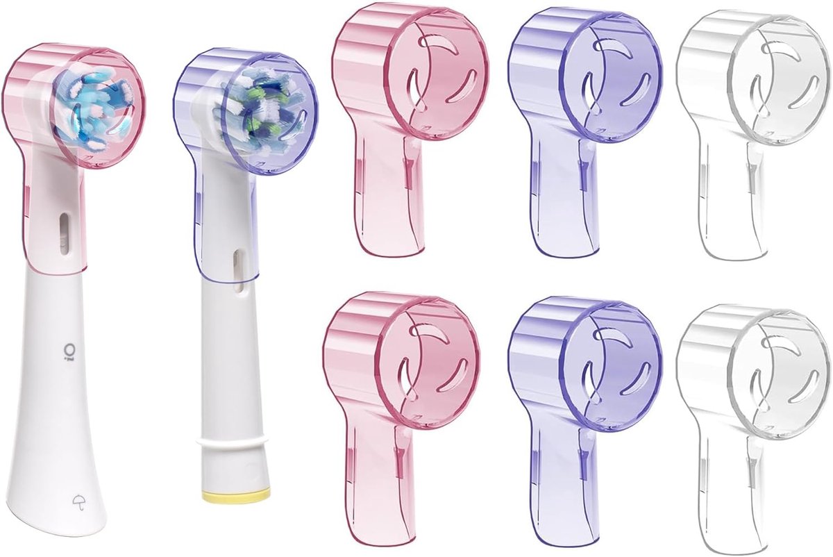 SnelShoppen - Beschermende Caps voor Elektrische Tandenborstelkoppen, Multi-Kleur, Set van 6 (Roze, Paars, Transparant), Hygiënisch en Milieu-vriendel