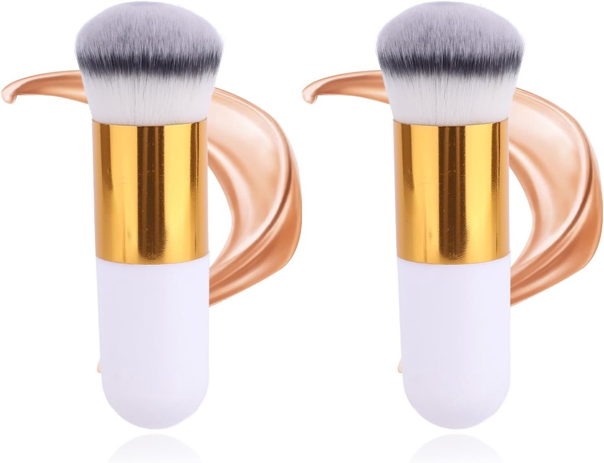SnelShoppen - 2x Zelfbruiner Kwast voor Gezicht en Lichaam - 11cm Ultra Zacht, Dichte Haren Applicator voor Streep-Vrije Make-up - Wit Goud, Ideaal vo