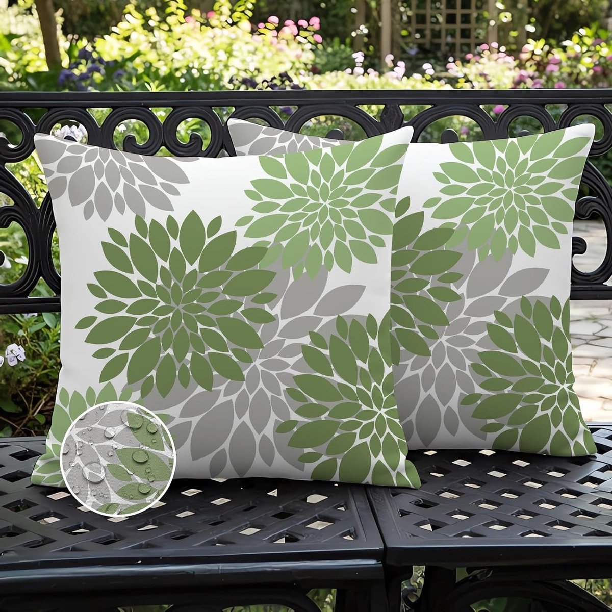 Set van 2 Buitenkussens, Grijs Groen, 45 x 45 cm, Modern en Dubbelzijdig, Decoratieve Kussens voor Sofa, Tuin en Woonkamer
