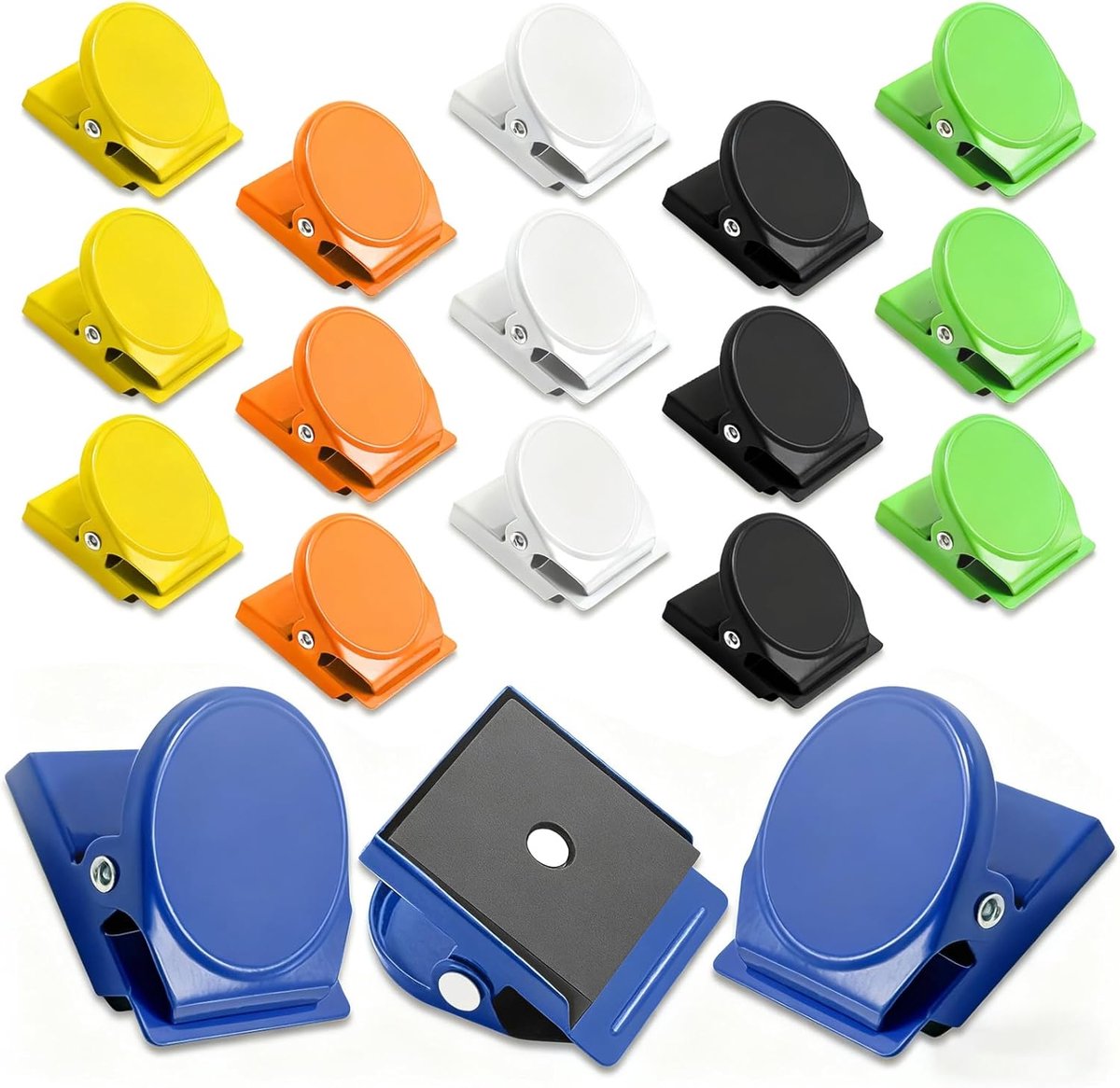 SnelShoppen - 18pcs Multicolored Magnetic Metal Clips - Robuste Magnetische Clips voor Magnetisch Bord, Koelkast, Foto's - Perfect voor School en Huis