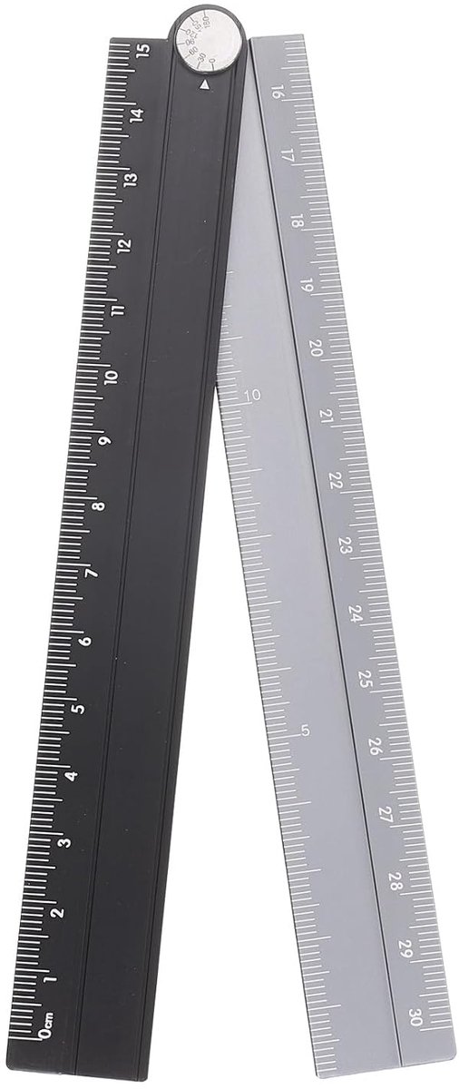 SnelShoppen - Vouwmeter 30 cm - Geometrische Meetlat - Aluminium Protractor - Met Hoeklijn - Voor Architecten, Kunstenaars, Kantoor - Zwart/Zilver