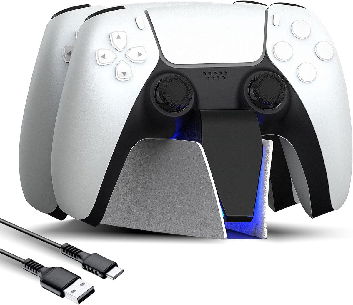SnelShoppen - PS5 Controller Oplaadstation voor 2 Controllers - Snelle 2,5 Uur Oplaadtijd met LED Indicatie - Geschikt voor DualSense Controllers - Ga