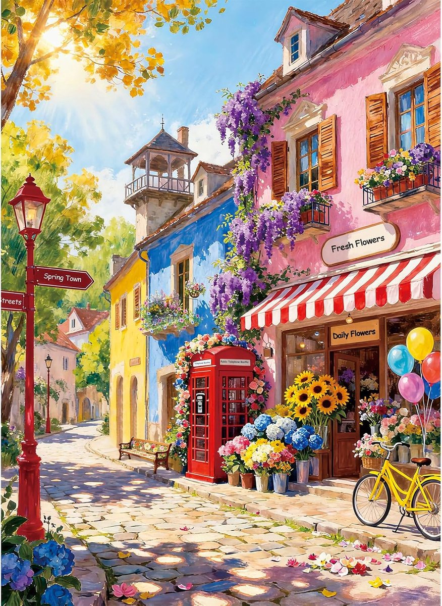 SnelShoppen - Puzzel 500 stukjes voor volwassenen, kleurrijke bloemenweg, hoge kwaliteit grijskaart, milieuvriendelijk, matte oliedruk, stofvrij, perf