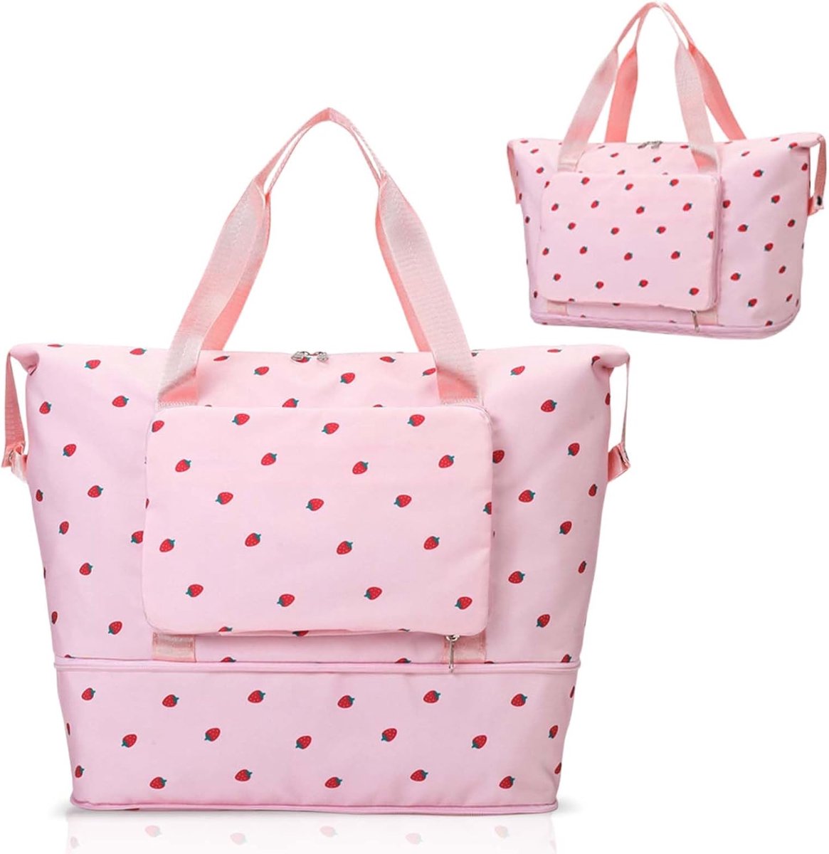 SnelShoppen - Vrouwelijke Sporttas, Opvouwbare Weekendtas voor Vrouwen, Duffel Bag met Droog Nat Scheiding, 20-35L, Roze, L, Klassiek, Ideaal voor Spo