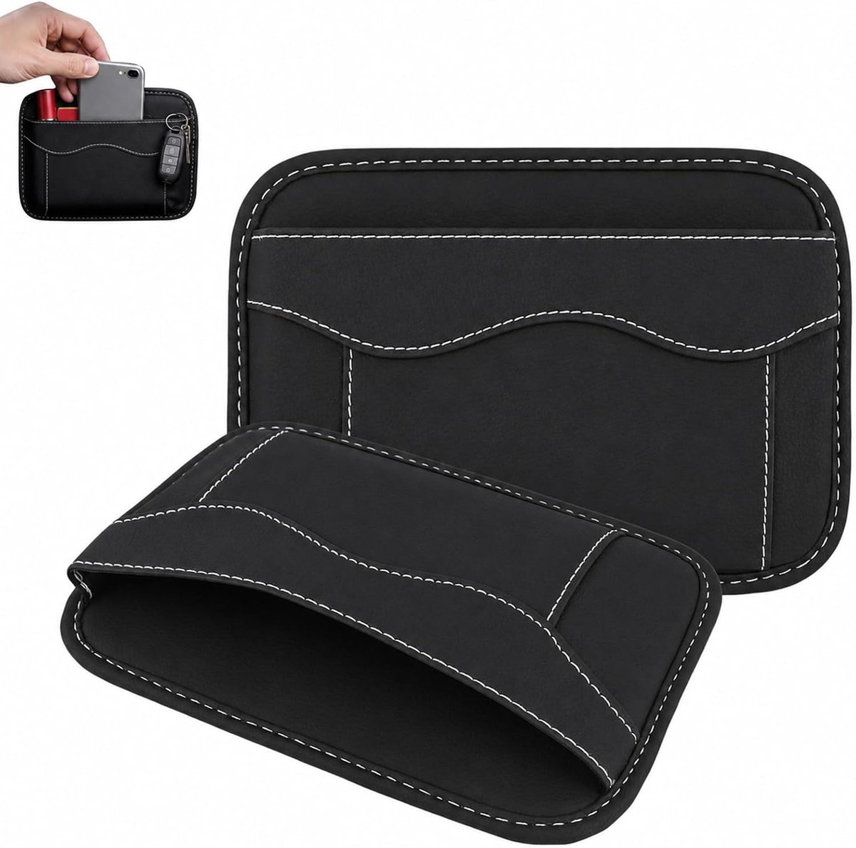 SnelShoppen - 2 Pcs Auto Organizer, Autostoel Zijvak, Interieur Opbergzak met Waterdichte Eigenschap en Hechtingsstructuur voor Telefoons en Sleutels