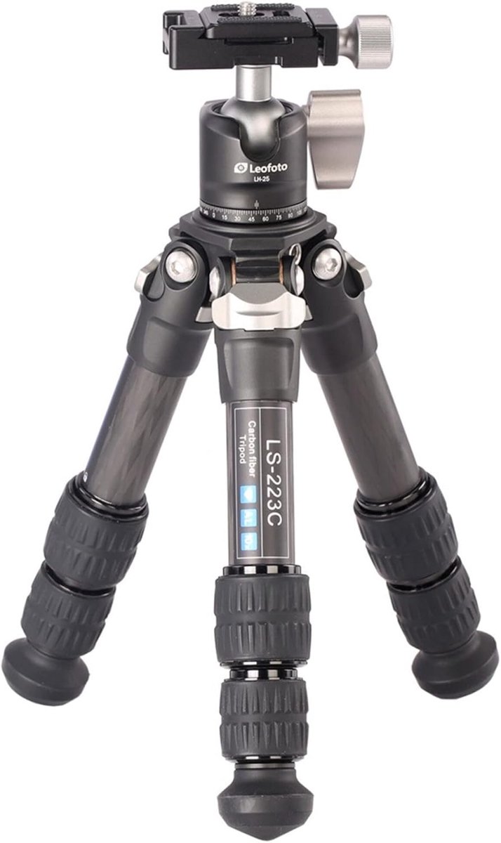 SnelShoppen - Carbon Statief met Balhoofd - Lichtgewicht en Verstelbaar in 3 Hoeken - Ideaal voor Macro Fotografie - LS-223C+LH-25 Zwart