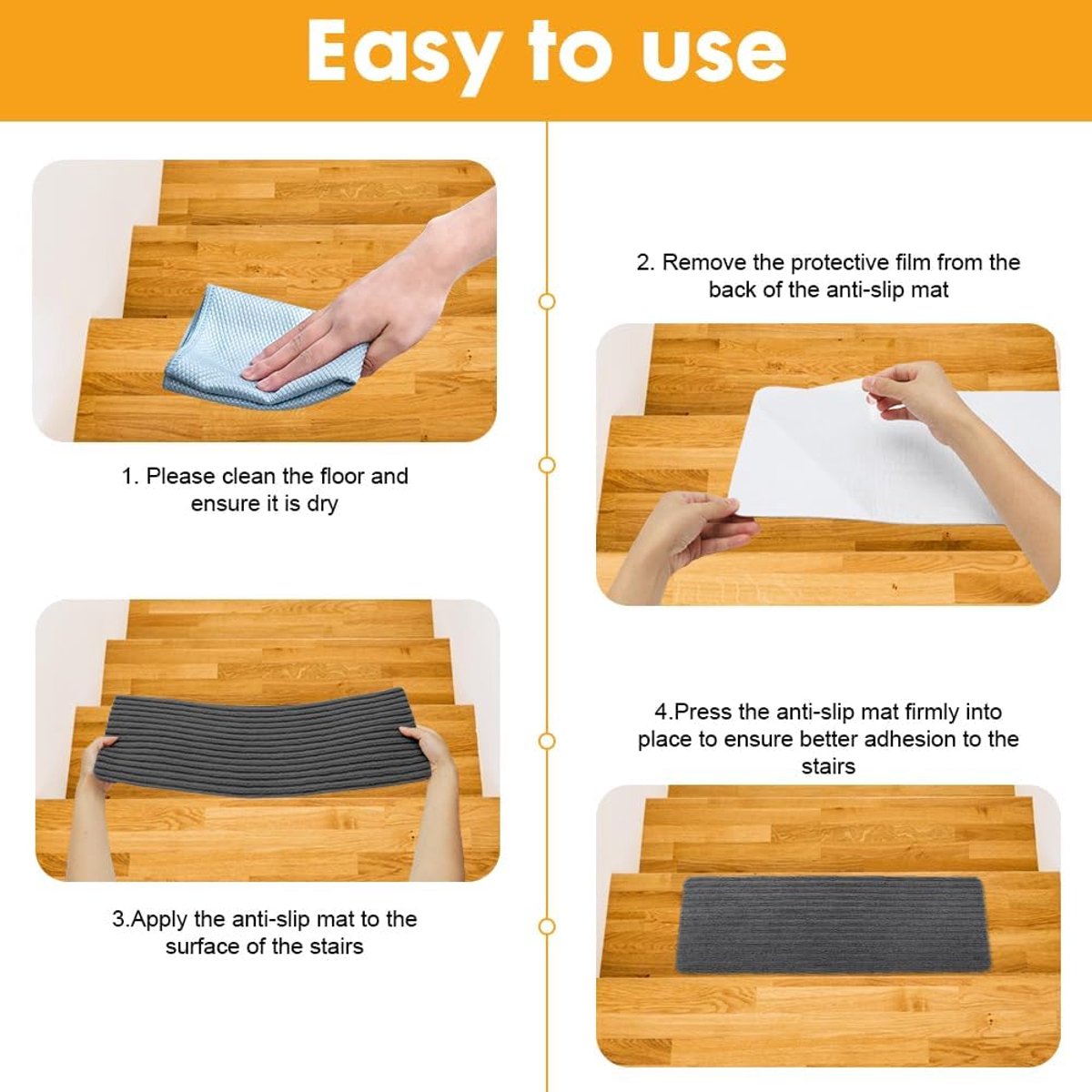 SnelShoppen - Set van 15 Antislip Trapmatten, Zelfklevend Trap Tapijt voor Kinderen, Senioren en Huisdieren, Beige Donkergrijs, 55 x 22 cm