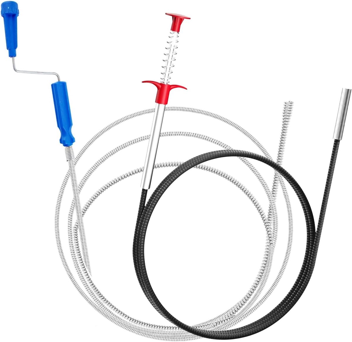 SnelShoppen - Pack van 2 Drain Cleaner Spiralen 3 m Klauw Grijper 90 cm Flexibele Afvoer Cleaner voor Toiletten, Wasbakken en Badkuipen