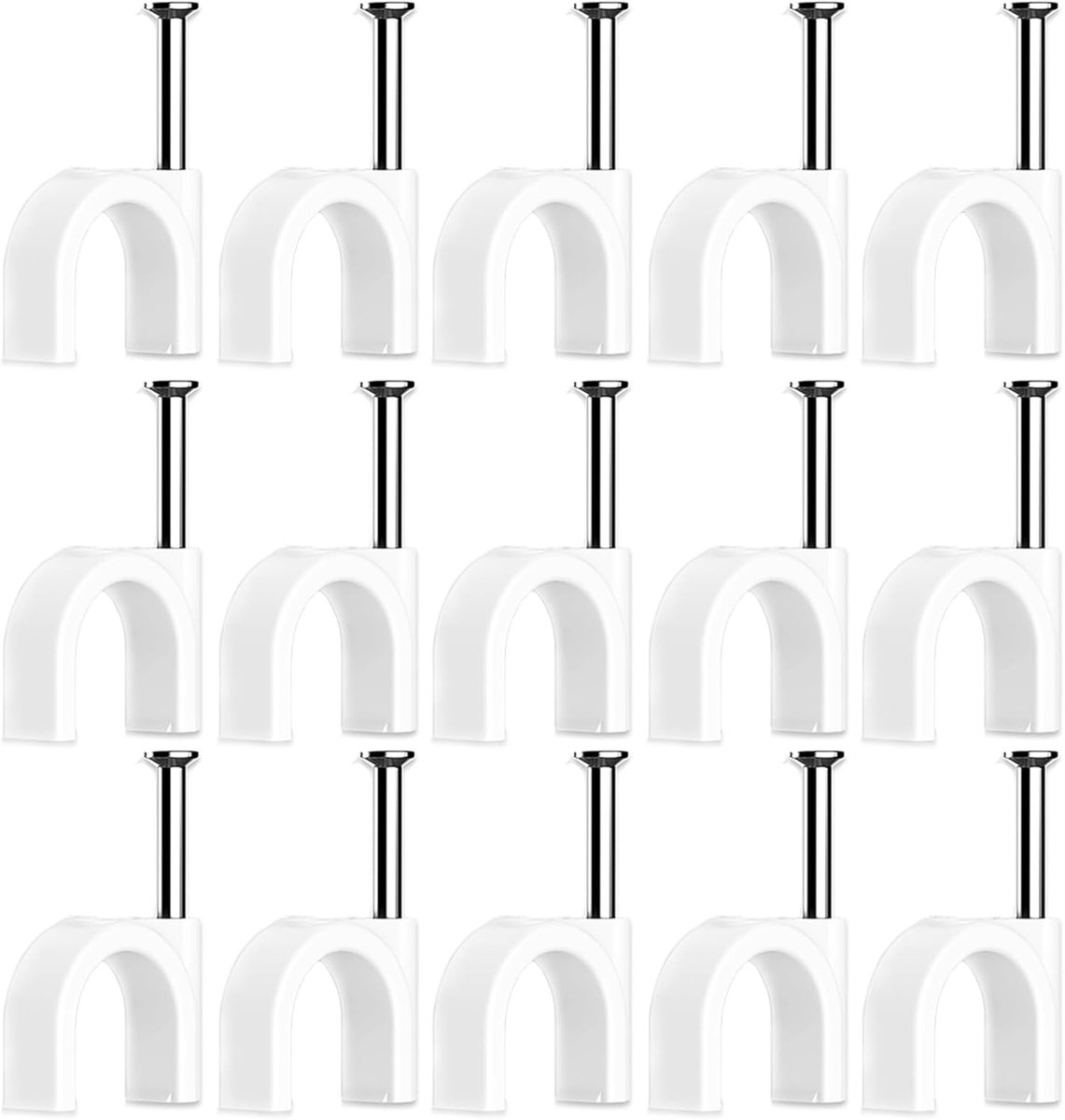 SnelShoppen - 100pcs Kabelclips, Wandklemmen, Kabelbevestiging, Klemmen met Nagels, Wit, 6mm, Kabelbeheer voor Elektrische Kabels, Ceilings en Wanden