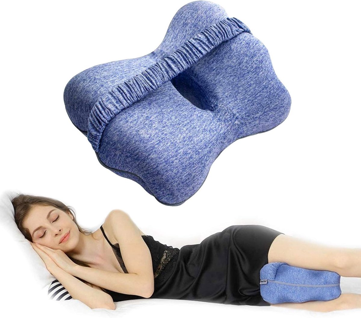 SnelShoppen - Kniekussen voor Slaap, Orthopedisch Kussen voor Zijslapers, Pijnverlichting bij Ischias, 100% Langzaam Terugverend Materiaal, Blauw, Ide