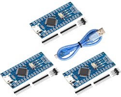 SnelShoppen - Nano 328P V3 Ontwikkelbord met USB Kabel, 3 Stuks, 5V 16M Microcontroller, CH340 Chip, Compatibel met Arduino, Ideaal voor Elektronica P