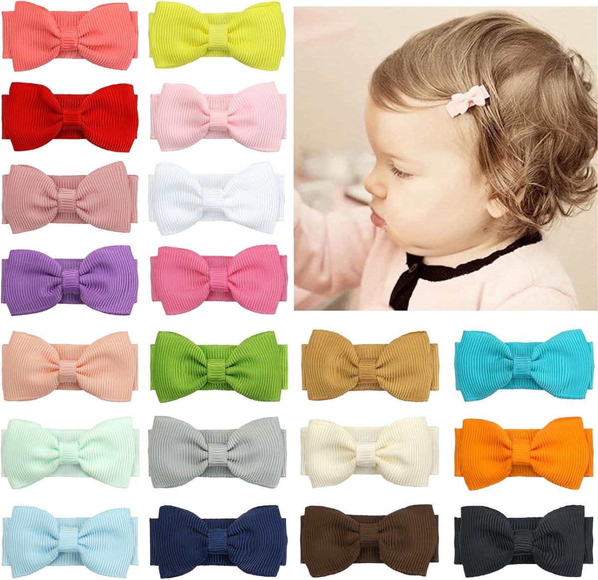 SnelShoppen - Tiny Bow Snap Haarspelden voor Baby's en Meisjes, Antislip Haarclips voor Peuters, Mini Strikjes voor Fijn Haar, 20 Stuks in Diverse Kle