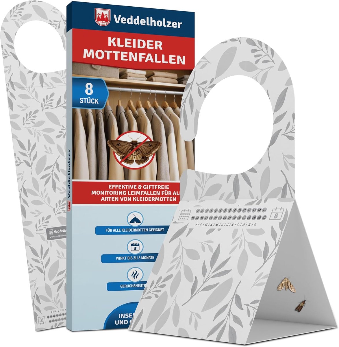 SnelShoppen - 8 x Kledingmotvallen - Effectieve Mottentrappers voor de Kledingkast - Driehoekige Val met Haak en Plakoppervlak - Geurloos en Toxinevri